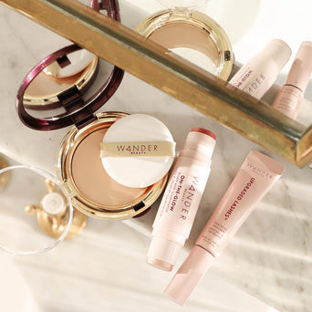 Makeup and Skincare beauty products from Wander Beauty on surface