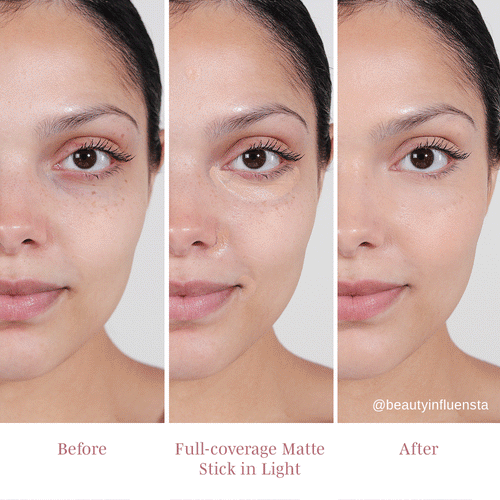 Before and after gif of Naomi using dualist matte and illuminating concealer in the shade Light